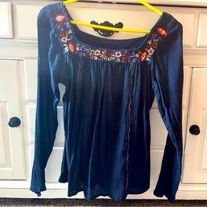 Women’s boho long sleeve shirt, Free Size, Navy